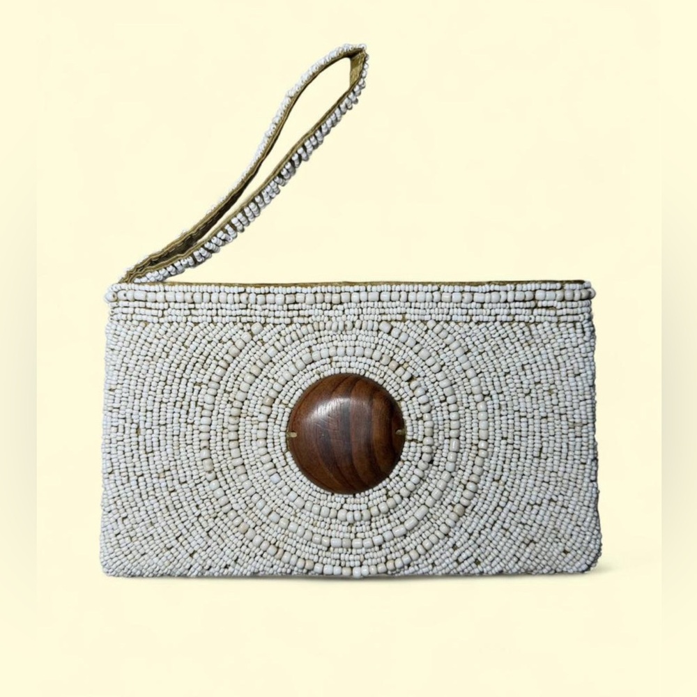 Beaded Clutch with Wooden Accent
